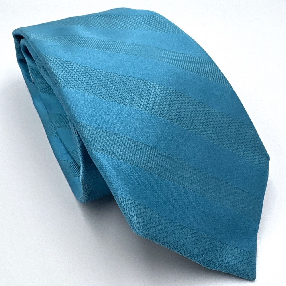 Robert Graham Necktie OS Teal Blue Tonal Stripe Silk Cotton Dapper Business Tie